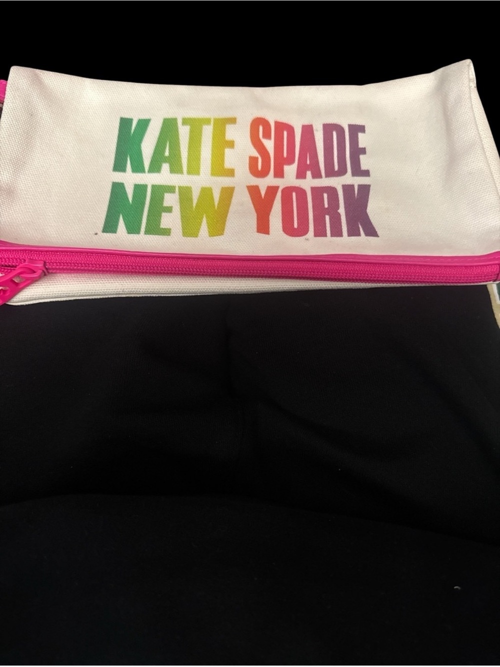 kate spade White Wristlet Clutch with Pink Trim and Multicolor Logo - Picture 3 of 7